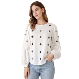 GAP Women White Long Sleeve Butterfly Embroidered Top M‎ Bohemian Festival 50-35